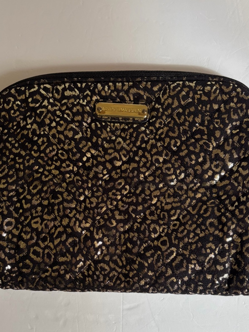 Steve Madden Black and Gold Leopard-Print Cosmetic Case
